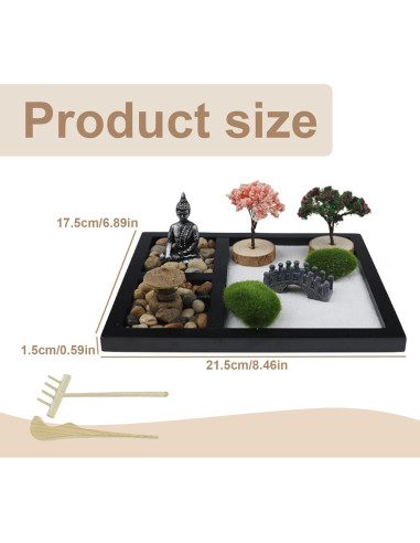 Jardín Zen para Escritorio Pesoncarl 21.5x17.5 cm Alivio Estrés
