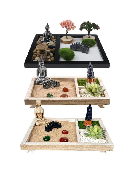 Jardín Zen para Escritorio Pesoncarl 21.5x17.5 cm Alivio Estrés