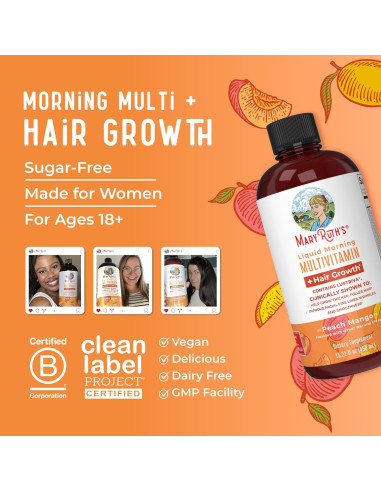 Multivitamínico Líquido MaryRuth 450ml | Biotina 10000mcg | Crecimiento Cabello