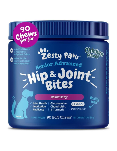 Zesty Paws Suplemento Articular para Perros - 90 Masticables de Pollo