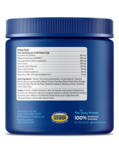 Zesty Paws Suplemento Articular para Perros - 90 Masticables de Pollo