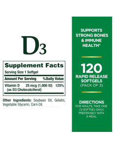 Suplemento de Vitamina D3 Nature's Bounty 1000UI 360 Gelatinas 2