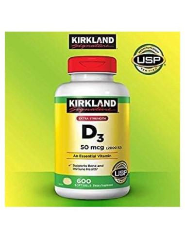 Vitamina D3 Extra Fuerte Kirkland 50 mcg 600 Softgels