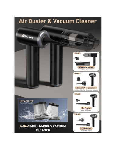 Aspiradora de Mano Aokway Sin Cable 15000PA 4 en 1 Negra