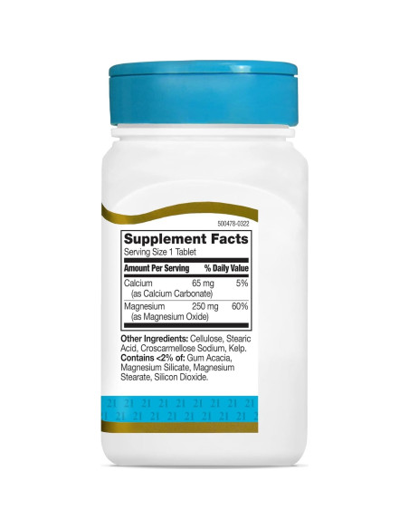 Tabletas de Magnesio 250 mg 21st Century - 110 Unidades