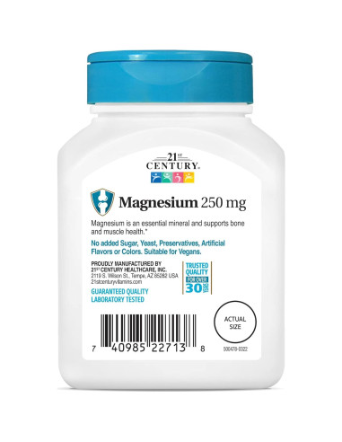 Tabletas de Magnesio 250 mg 21st Century - 110 Unidades