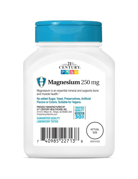 Tabletas de Magnesio 250 mg 21st Century - 110 Unidades