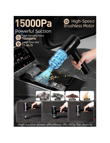 Aspiradora de Mano Aokway Sin Cable 15000PA 4 en 1 Negra