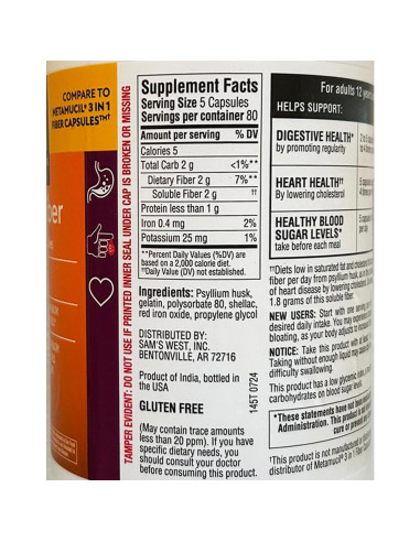 Cápsulas de Fibra Psyllium Member's Mark 2 Pack 800 Unidades