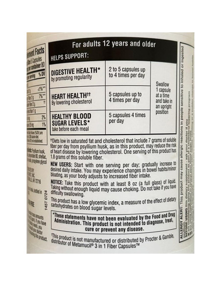 Cápsulas de Fibra Psyllium Member's Mark 2 Pack 800 Unidades