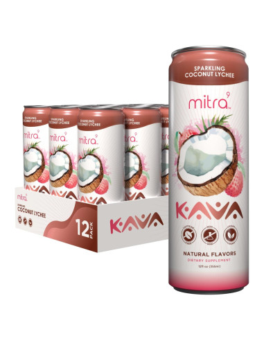 Bebida Espumosa de Kava Mitra9 con Coco y Lichi 355 ml - 12 Unidades