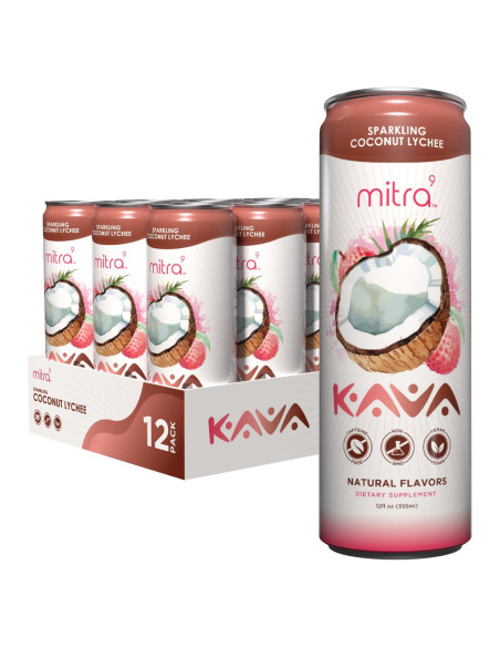 Bebida Espumosa de Kava Mitra9 con Coco y Lichi 355 ml - 12 Unidades