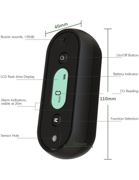 Detector de Monóxido de Carbono GZAIR SA103 IP67 Portátil