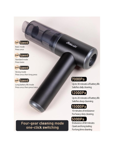 Aspiradora de Mano Aokway Sin Cable 15000PA 4 en 1 Negra