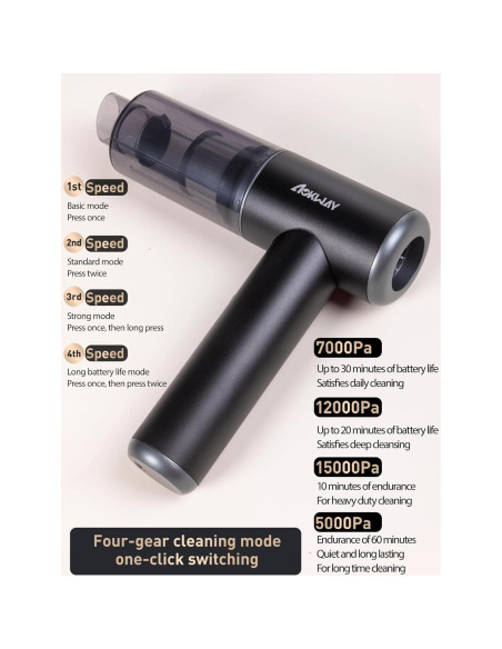 Aspiradora de Mano Aokway Sin Cable 15000PA 4 en 1 Negra
