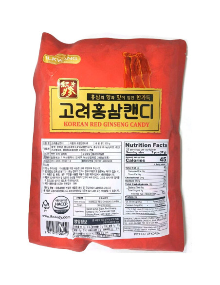 Dulce de Ginseng Rojo Coreano Ilkwang 300g Envuelto Individualmente
