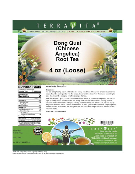 Té de raíz de Dong Quai TerraVita 113.4 g sin rellenos