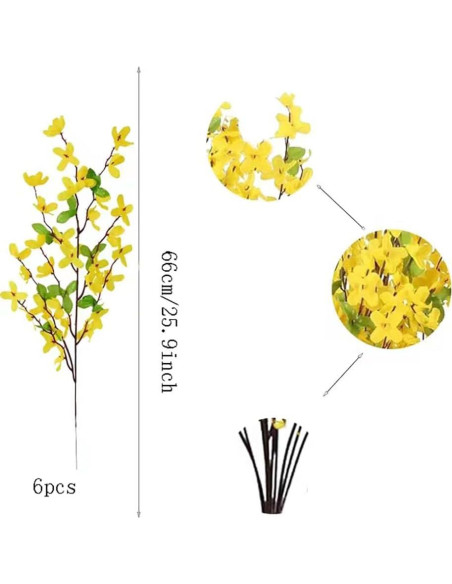 Ramos Artificiales de Flor Forsythia Ferial - 6 Piezas Amarillo 66cm