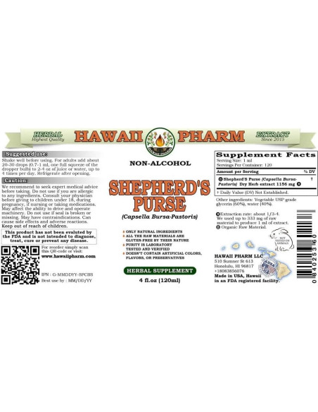 Extracto Líquido Sin Alcohol Bolsa de Pastor Hawaii Pharm 59 ml