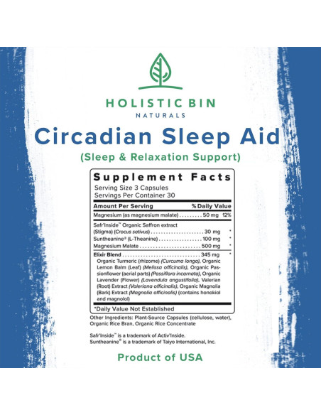 Ayuda para Dormir Natural Holistic Bin - L-Teanina y Magnesio