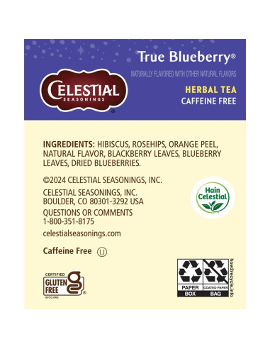 Té de Hierbas Celestial Seasonings Verdadera Arándano 40 Bolsas