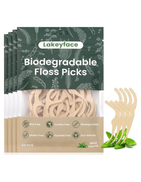 200 Palillos de Hilo Dental Biodegradables Lakeyface Menta 200 Palillos de Hilo Dental Biodegradables Lakeyface Menta