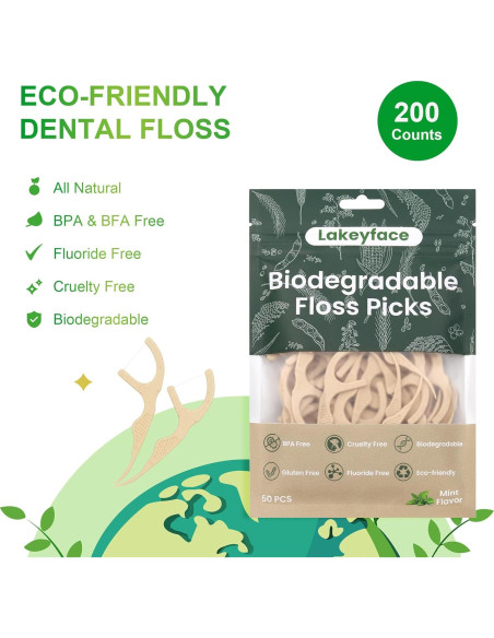 200 Palillos de Hilo Dental Biodegradables Lakeyface Menta 200 Palillos de Hilo Dental Biodegradables Lakeyface Menta