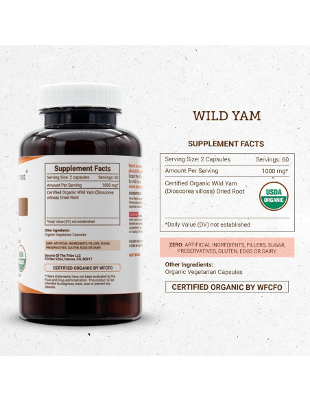 Cápsulas Orgánicas de Ñame Silvestre USDA 120 Unidades - Secretos de la Tribu