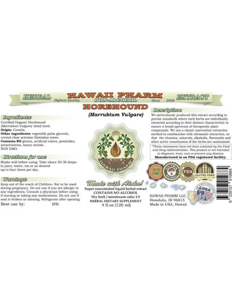 Extracto Líquido de Horehound Orgánico Hawaii Pharm 60 ml