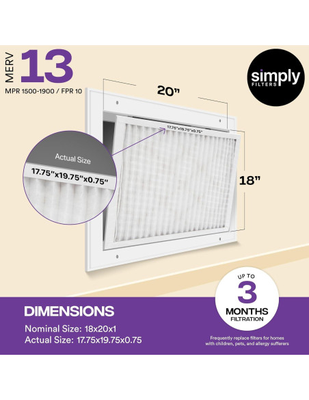 Filtro de Aire Simply MERV 13 18x20x1 Paquete de 12 para HVAC