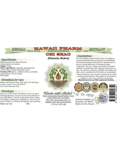 Extracto Líquido Sin Alcohol Chi Shao Hawaii Pharm 60 ml