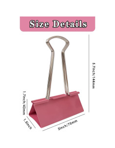 18 Clips de Carpeta Jumbo Rosa XuSha 3.81 cm Alta Resistencia 2