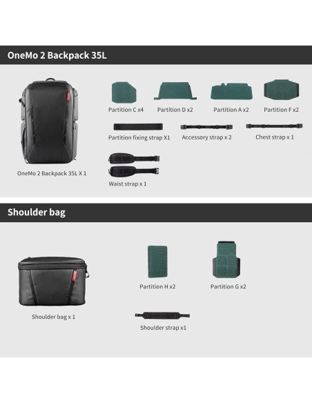 Mochila para cámara PGYTECH OneMo 2 45L Negra con bolso