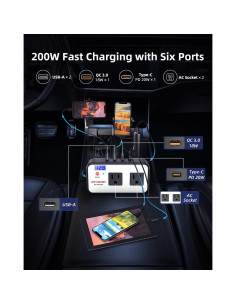 Inversor de Potencia Astaican 200W DC 12V a 110V AC USB-C 2