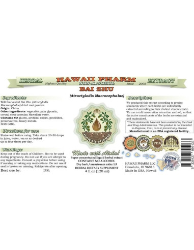 Extracto Líquido Sin Alcohol Bai Zhu Hawaii Pharm 59 ml