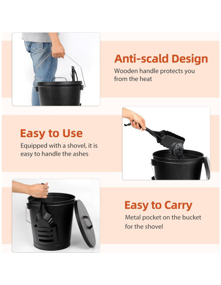 Cubeta de cenizas Nouva 19.5L con tapa y pala de metal
