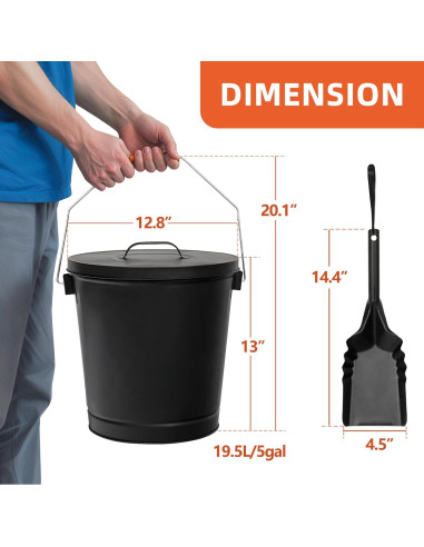 Cubeta de cenizas Nouva 19.5L con tapa y pala de metal