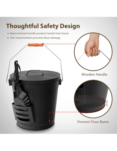 Cubo de Cenizas F2C 19.5L con Tapa y Herramientas para Chimenea