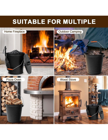 Cubo de Cenizas F2C 19.5L con Tapa y Herramientas para Chimenea