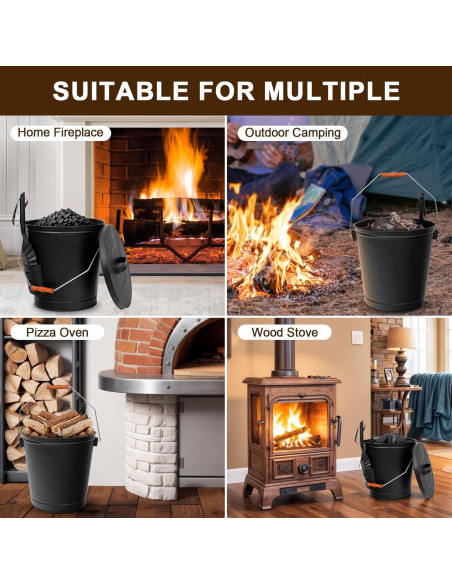 Cubo de Cenizas F2C 19.5L con Tapa y Herramientas para Chimenea