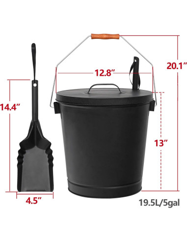 Cubo de Cenizas LEMY con Tapa y Pala - 5 Galones, Metal