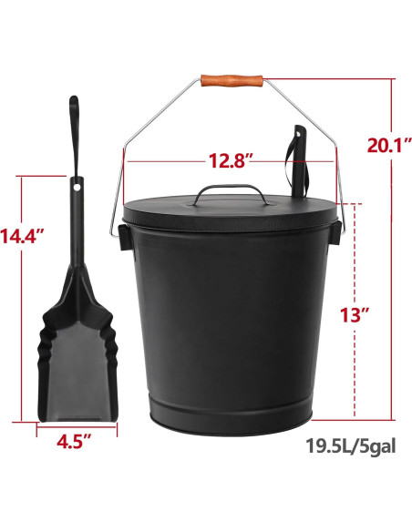 Cubo de Cenizas LEMY con Tapa y Pala - 5 Galones, Metal