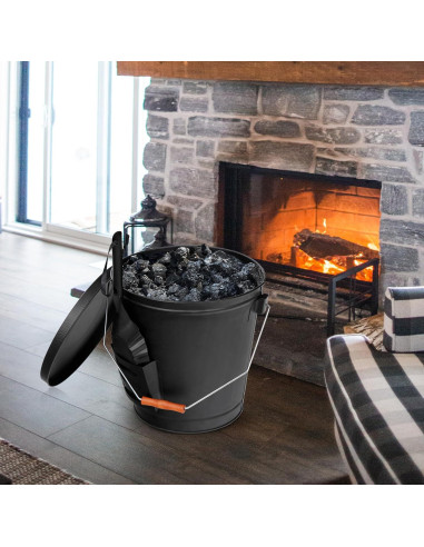 Cubo de Cenizas LEMY con Tapa y Pala - 5 Galones, Metal