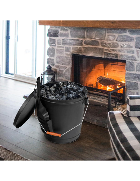 Cubo de Cenizas LEMY con Tapa y Pala - 5 Galones, Metal