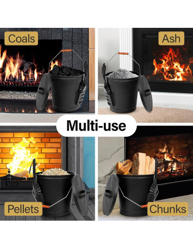 Cubo de Cenizas LEMY con Tapa y Pala - 5 Galones, Metal