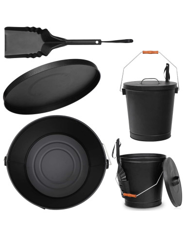 Cubo de Cenizas LEMY con Tapa y Pala - 5 Galones, Metal