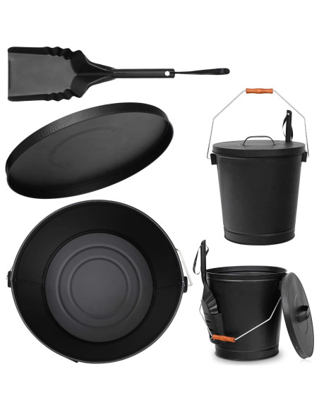 Cubo de Cenizas LEMY con Tapa y Pala - 5 Galones, Metal