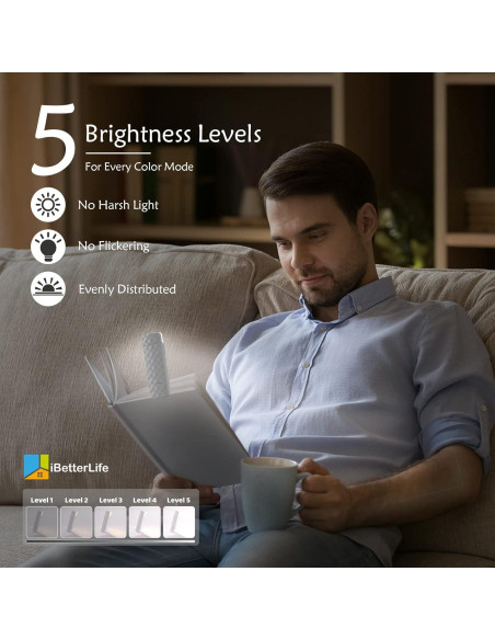 Luz de Lectura Recargable iBetterLife LED 3 Colores 5 Brillos