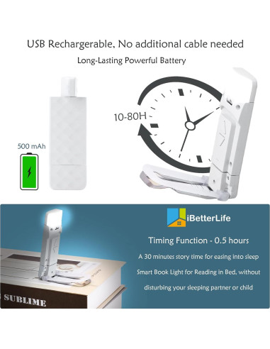 Luz de Lectura Recargable iBetterLife LED 3 Colores 5 Brillos