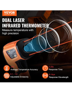 Termómetro Infrarrojo VEVOR IR05 Doble Láser -40C a 1500C 2